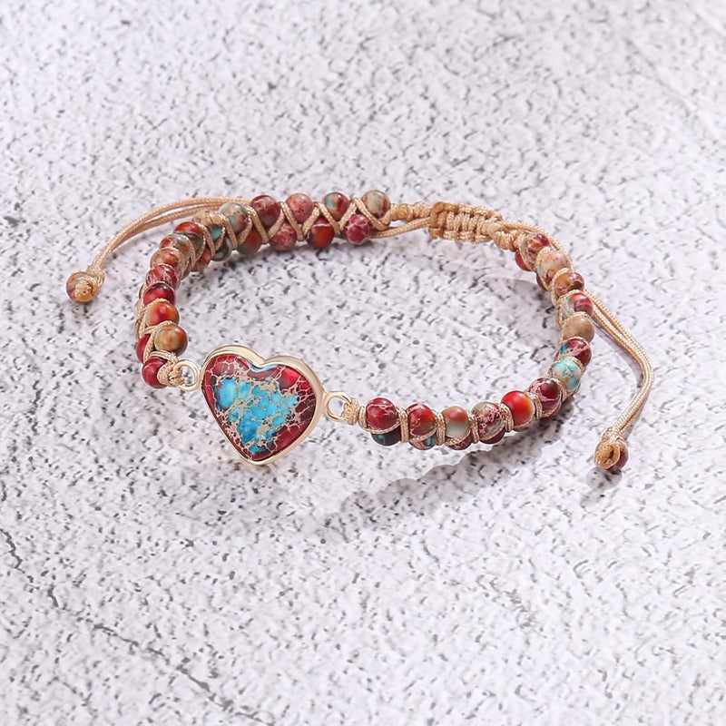 BABORI Jasper Heart Bracelet Adjustable Imperial Stone Beaded Braided Handmade Bracelet for Women Birthday Anniversary Mothers Day Christmas Graduation Jewelry Gifts for Her Mother Daughter - Image 5